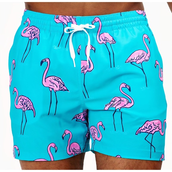 Chubbies Mens XXL Swim Trunks Turquoise Pink Flamingo Print 5.5 Inch Inseam NWT